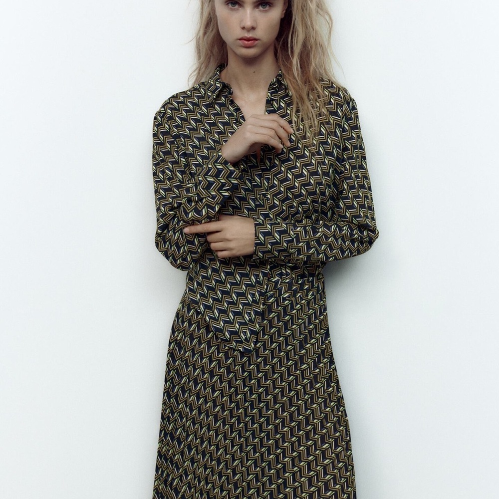 Zara Black and Yellow Geometric Pattern Shirt